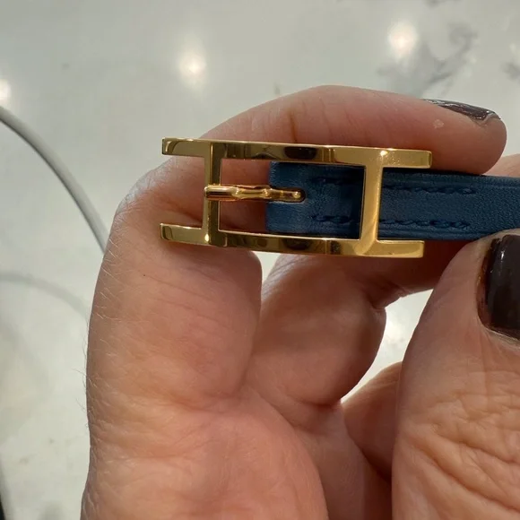 Hermes Behapi Triple Tour Bleu Electrique Leather Bracelet size small - Picture 4 of 7
